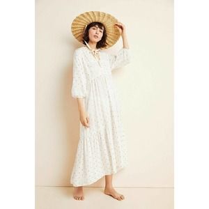 Anthropologie 4 Peasant Dress Maxi Cottage A8-07 Polka Dot Augustine White